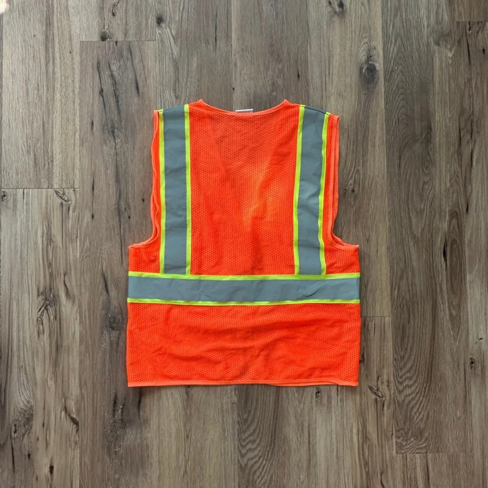 Hi-Vis Orange Mesh Safety Vest Reflective Striped Zipper Pockets EN 471 Large - Picture 4 of 5